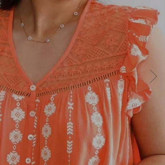 Miss me orange women's size medium embroidered cap sleeve top - Picture 8 of 9